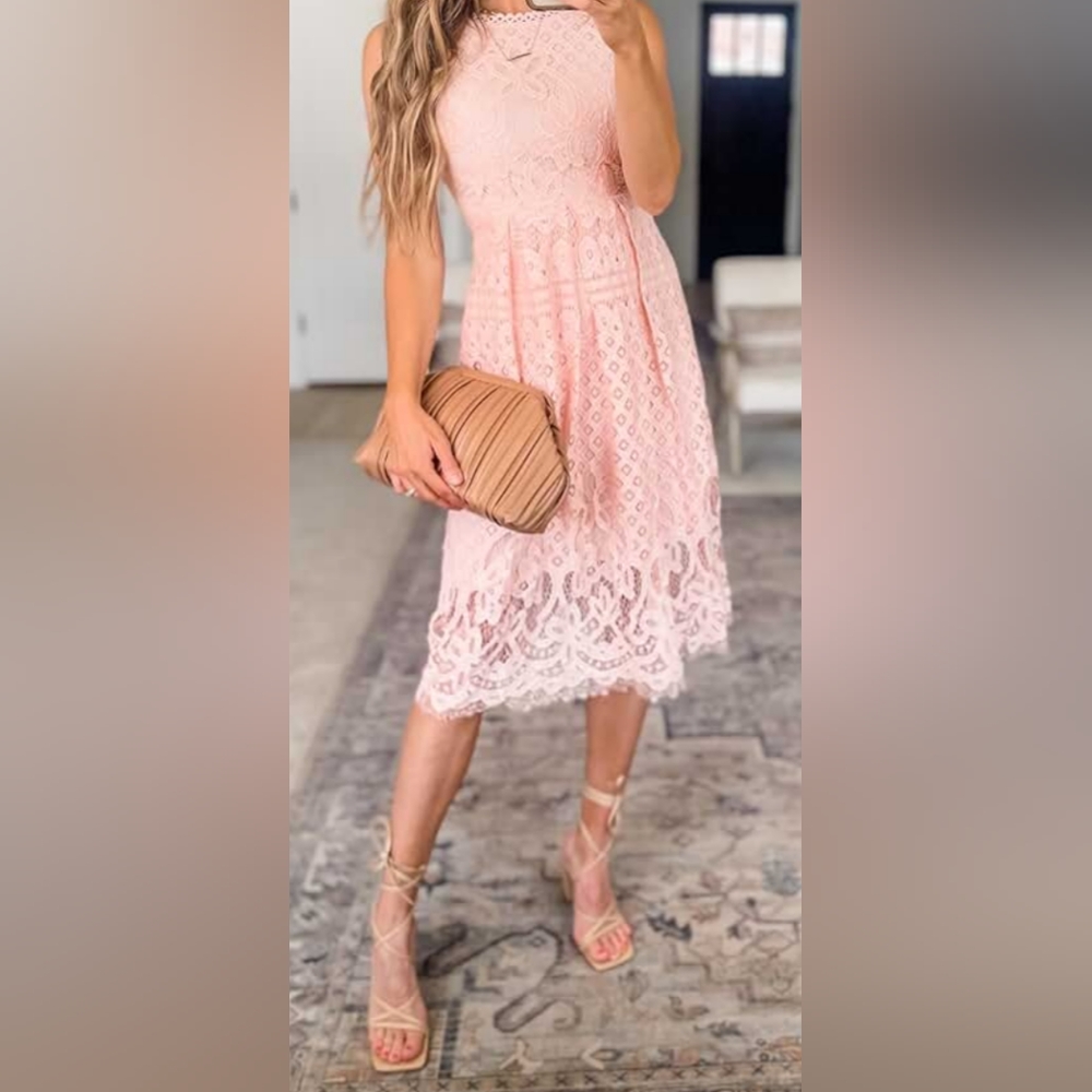 🛍️ Women's Lace Cocktail Dress, XL, Pink